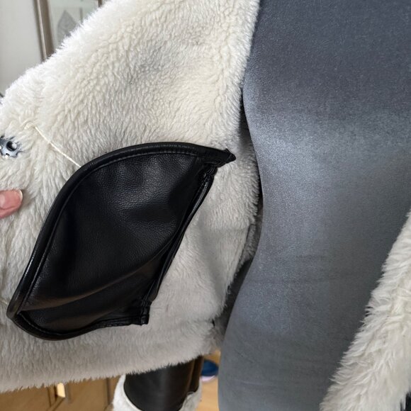 Abercrombie & Fitch Womens Black Vegan Leather Sherpa-Lined Aviator Jacket Size - Picture 3 of 7
